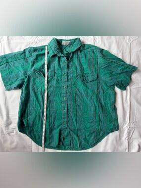 Vintage Men's Short-Sleeve Green Plaid Button-Down Shirt